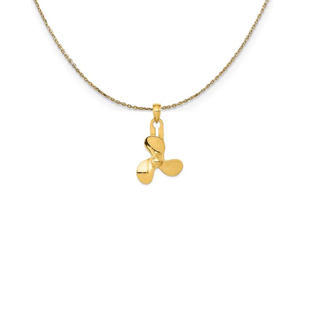 14k Yellow Gold Three Blade Spinning Propeller Necklace - 24 Inch